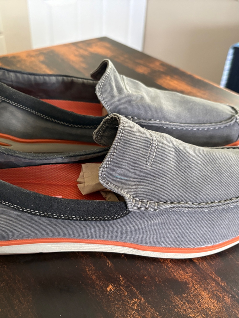 Skechers Men's Gray Canvas Slip-On Boat Shoes with Orange Accents